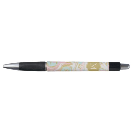 Stylo Marbre rose et or en encre Monogramme (Devant)