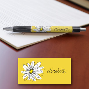 Stylo Marguerite lunatique jaune et blanche avec le