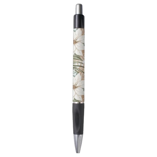Stylo Mariage Fleurs Blanches Bleues Tropicales (Devant (Vertical))