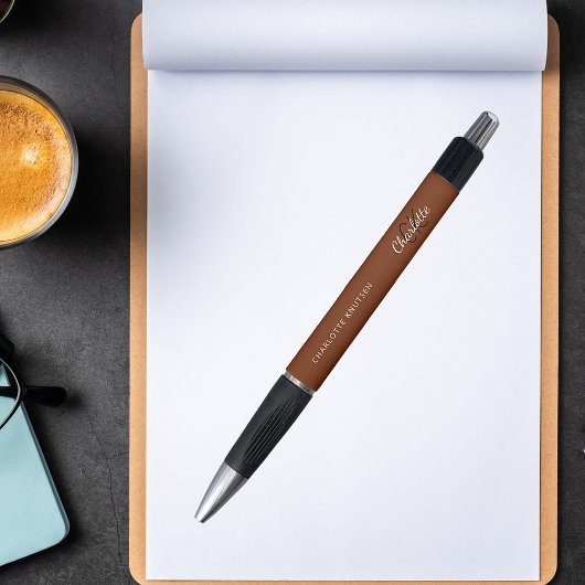 Stylo Marque de nom en monogramme marron