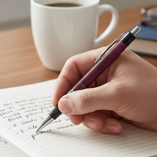 Stylo marron aspect cuir avec nom personnalisable