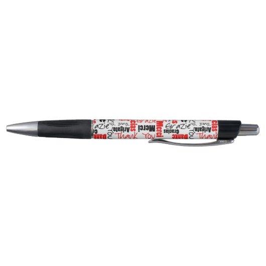 Stylo Merci multilingue Mot Cloud Noir Blanc (Bas)