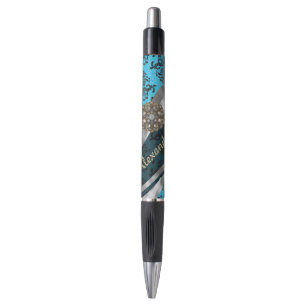 Stylo Modèle bleu personnalisé joli girly damask