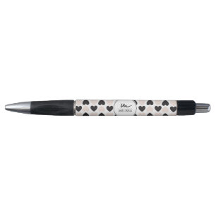 Stylo Moderne Blush rose noir Coeurs d'amour Monogramme