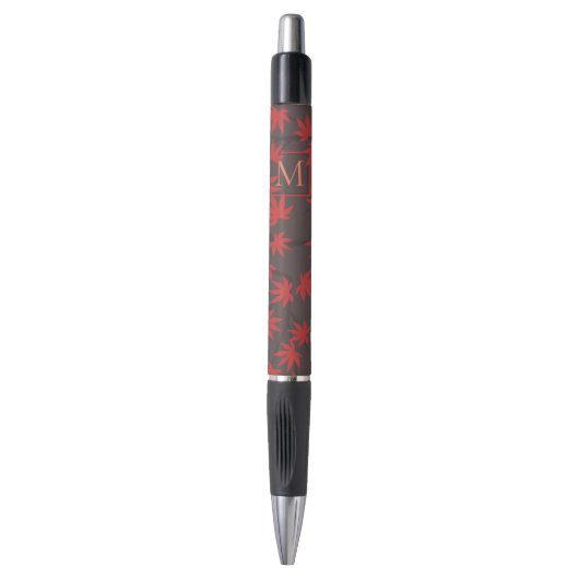 Stylo Moderne Monogramme Rouge Feuille d'érable gris (Devant (Vertical))