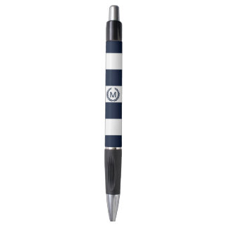 Stylo Monogramme barré de blanc et de bleu marine