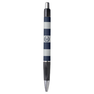 Stylo Monogramme barré de gris et de bleu marine
