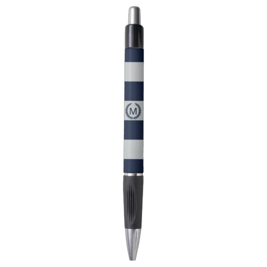 Stylo Monogramme barré de gris et de bleu marine (Devant (Vertical))
