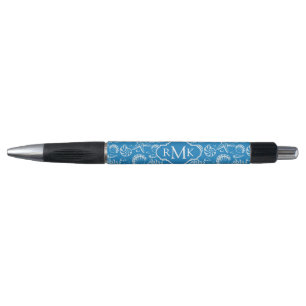 Stylo Monogramme bleu du motif de plage