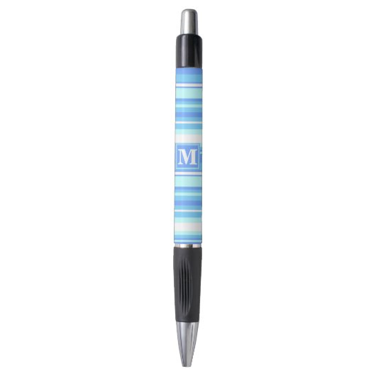 Stylo Monogramme ciel bandes bleues (Devant (Vertical))