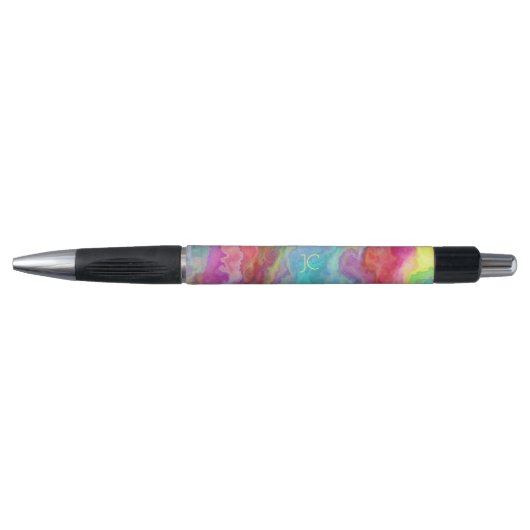 Stylo Monogramme d'aquarelle en marbre arc-en-ciel moder (Devant)