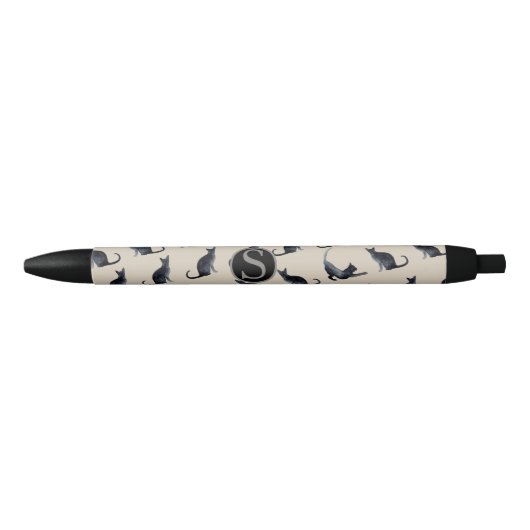 Stylo monogramme de chat noir (Devant)