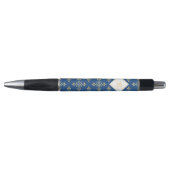 Stylo Monogramme de luxe Blue et Gold Quatre Floral (Devant)