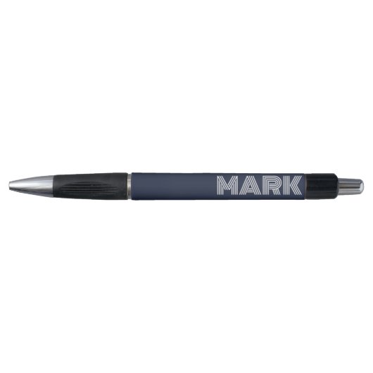 Stylo Monogramme de nom bleu marine foncé blanc rayures (Devant)