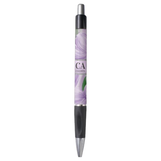 Stylo Monogramme de Parties scintillant Florale d'argent (Devant (Vertical))