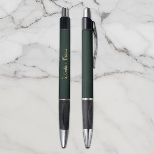 Stylo Monogramme de script or chic foncé moderne