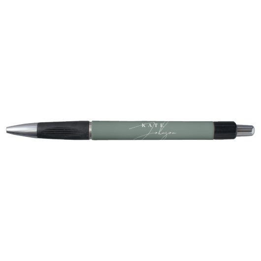 Stylo Monogramme de signature de style sage vert (Devant)