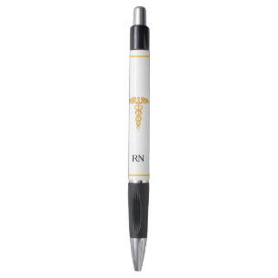 Stylo Monogramme d'infirmière et caducée doré sur fond b