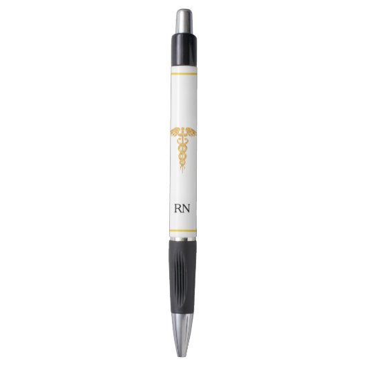 Stylo Monogramme d'infirmière et caducée doré sur fond b (Devant (Vertical))