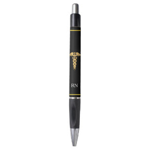 Stylo Monogramme d'infirmière et caducée doré sur fond n