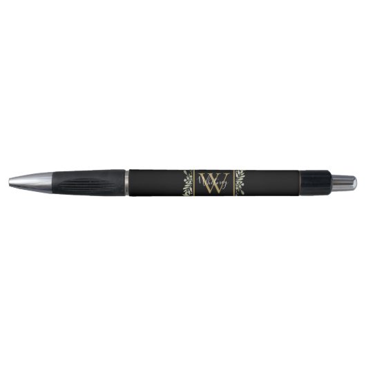 Stylo Monogramme d'or noir personnalisé Vert (Devant)