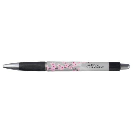 Stylo Monogramme en argent rose en fleurs de cerisier (Devant)