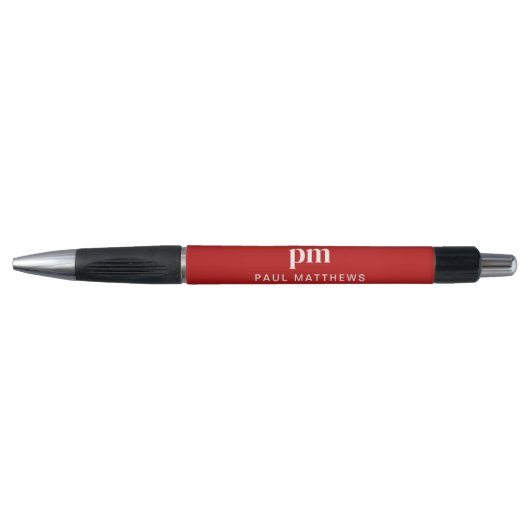Stylo Monogramme et nom professionnel moderne simple rou (Devant)