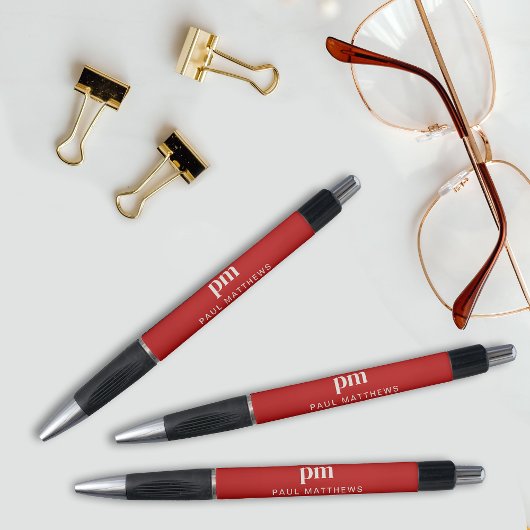 Stylo Monogramme et nom simple moderne professionnel rou