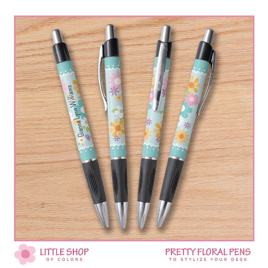 Stylo Monogramme floral bleu blanc