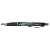 Stylo Monogramme géode de marbre paillettes argent vert (Bas)