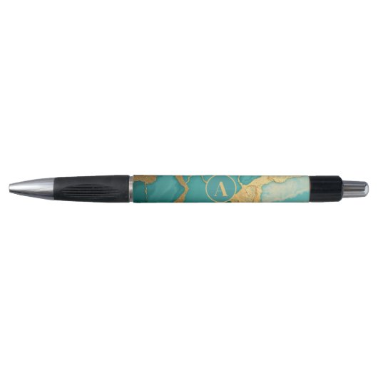 Stylo Monogramme Gold & Marbre Turquoise Luxe (Devant)