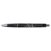 Stylo Monogramme gris argent noir Nom du script élégant (Devant)