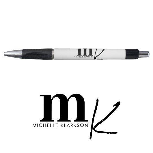 Stylo Monogramme Minimaliste Moderne Noir Blanc 
