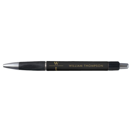 Stylo Monogramme Moderne Elegant Black Gold (Devant)