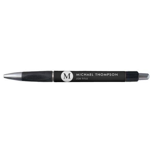 Stylo Monogramme moderne noir blanc Titre du travail (Devant)