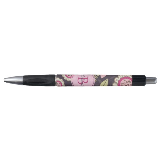 Stylo Monogramme Motif de tulipe rose (Devant)