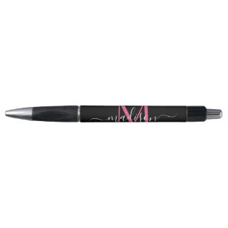 Stylo Monogramme noir Magenta rose Nom du script Style
