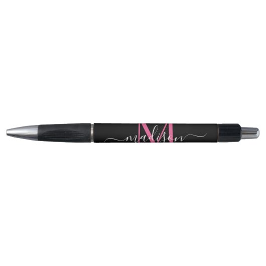 Stylo Monogramme noir Magenta rose Nom du script Style (Devant)
