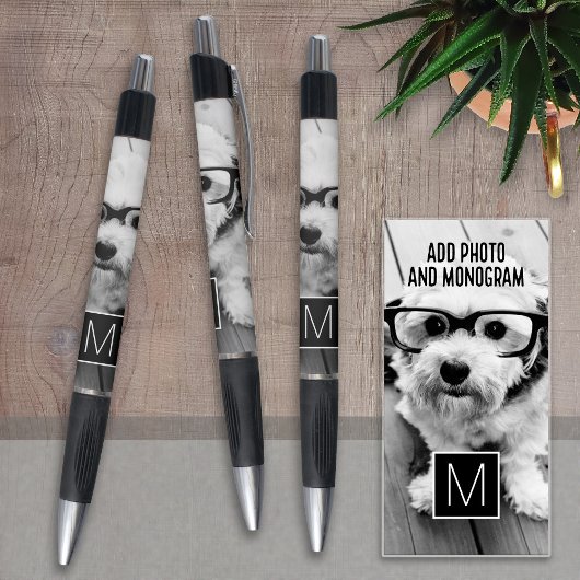 Stylo Monogramme personnalisé noir et blanc 1 photo Coll