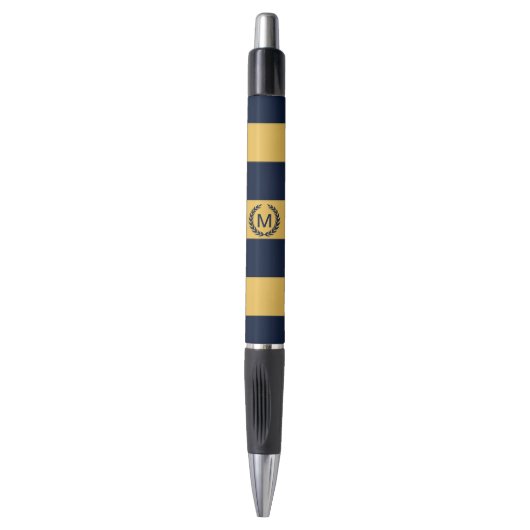 Stylo Monogramme rayé bleu jaune et bleu marine Personna (Devant (Vertical))