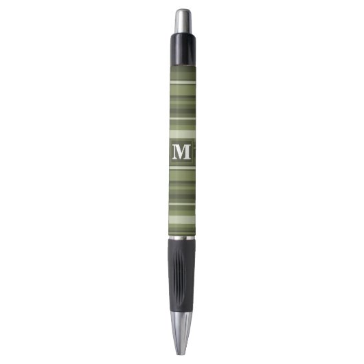 Stylo Monogramme rayures vert olive (Devant (Vertical))