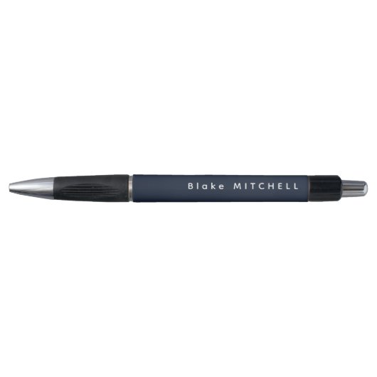 Stylo Monogramme simple Nom Marine moderne Bleu noir bla (Devant)