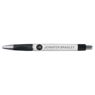 Stylo Monogramme simple Nom personnalisé Noir et blanc