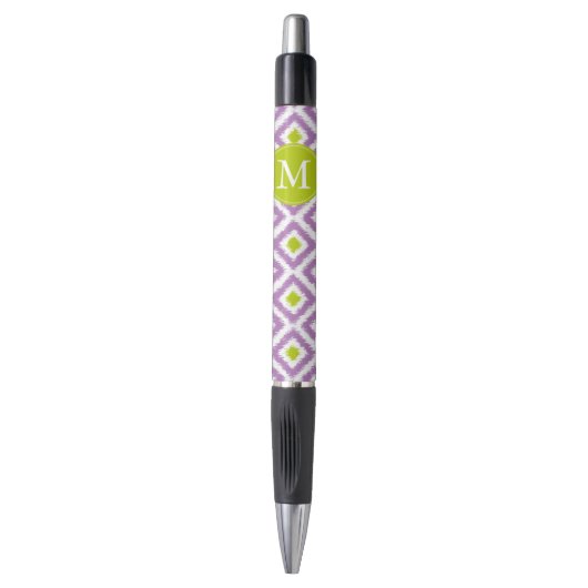 Stylo Monogramme violet et vert Motif Ikat (Devant (Vertical))