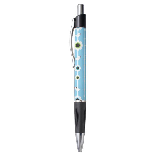 Stylo motif bleu d'oiseau et de fleurs (Haut (Vertical))