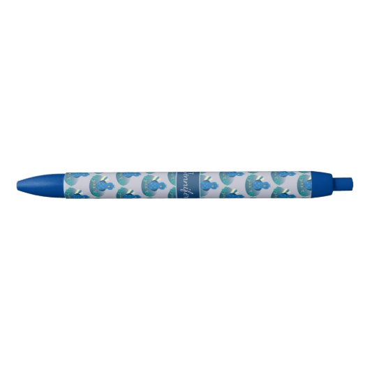 Stylo Motif bleu Whimsical Bird avec nom (Devant)