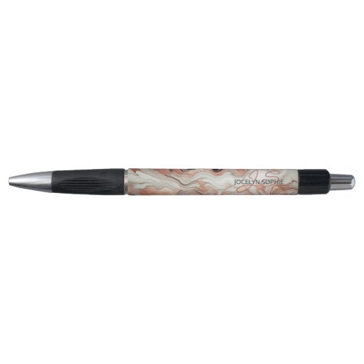 Stylo Motif d'art en marbre noir gris rose rose (Devant)