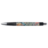Stylo Motif d'art Feuille turquoise bleu vert rose orang (Devant)