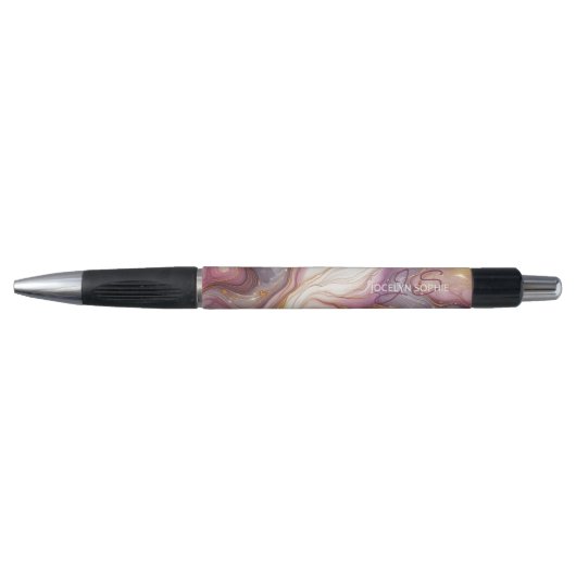 Stylo Motif d'art Marbre blanc rose foncé violet or (Devant)