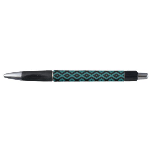 Stylo motif de diamants turquoise et noir (Devant)